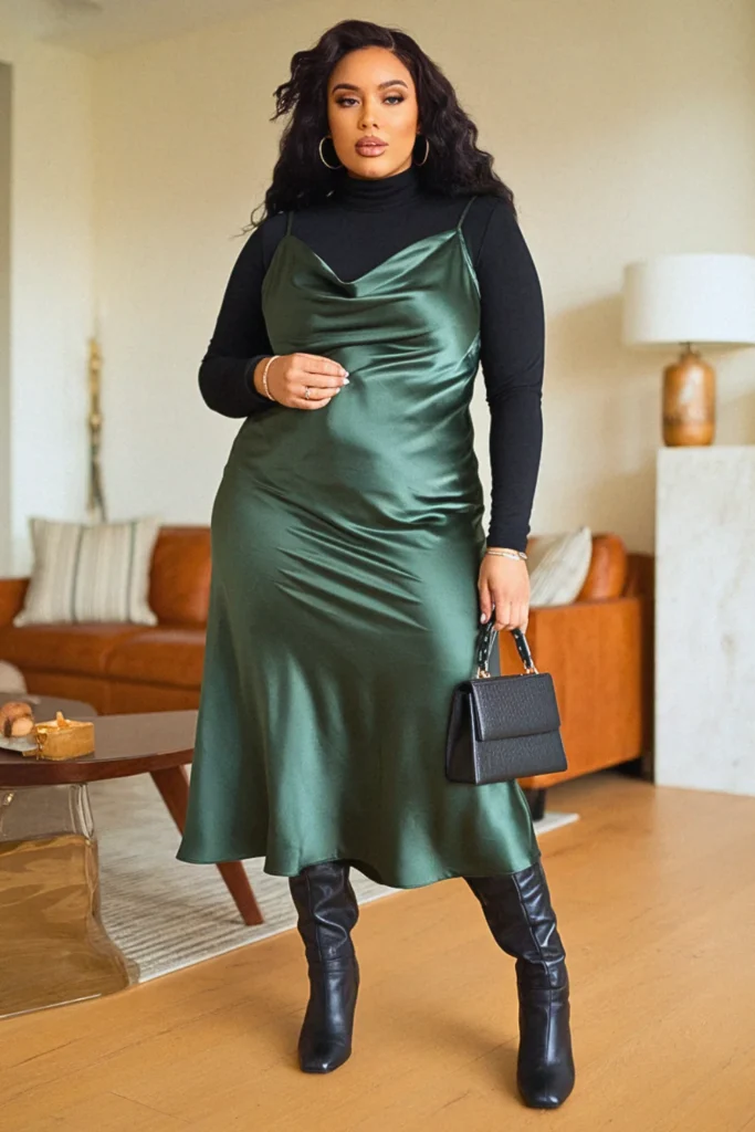 Plus Size Turtleneck Slip Dress Fall Outfit