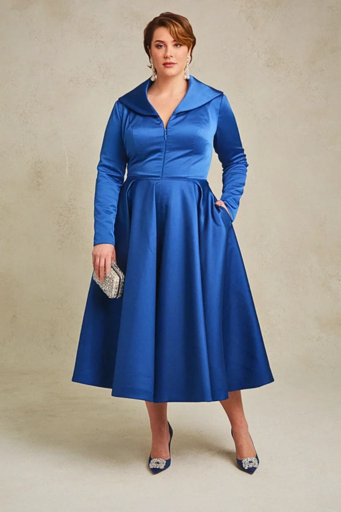 Plus Size Black Tie Portrait Collar Satin Wedding Guest Dress