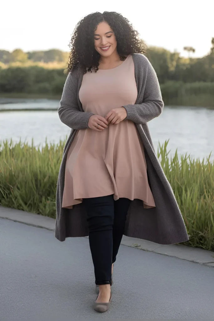 Winter Curvy Mom Tunic and Skinny Pants Outfit