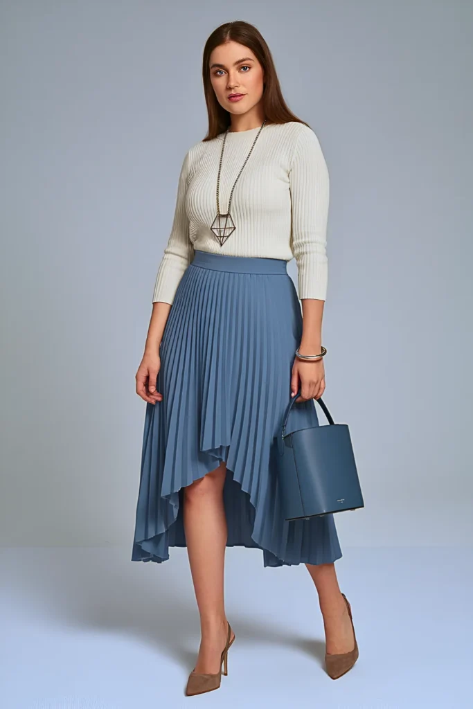 Spring Asymmetrical Pleated Midi Office Outfit