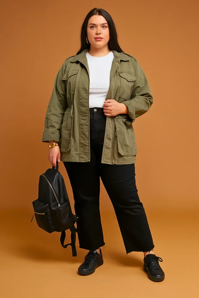 Plus Size Autumn Olive Green Jacket Work Outfit