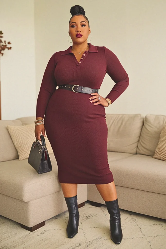 Plus Size Polo Dress Knee Boots Fall Outfit