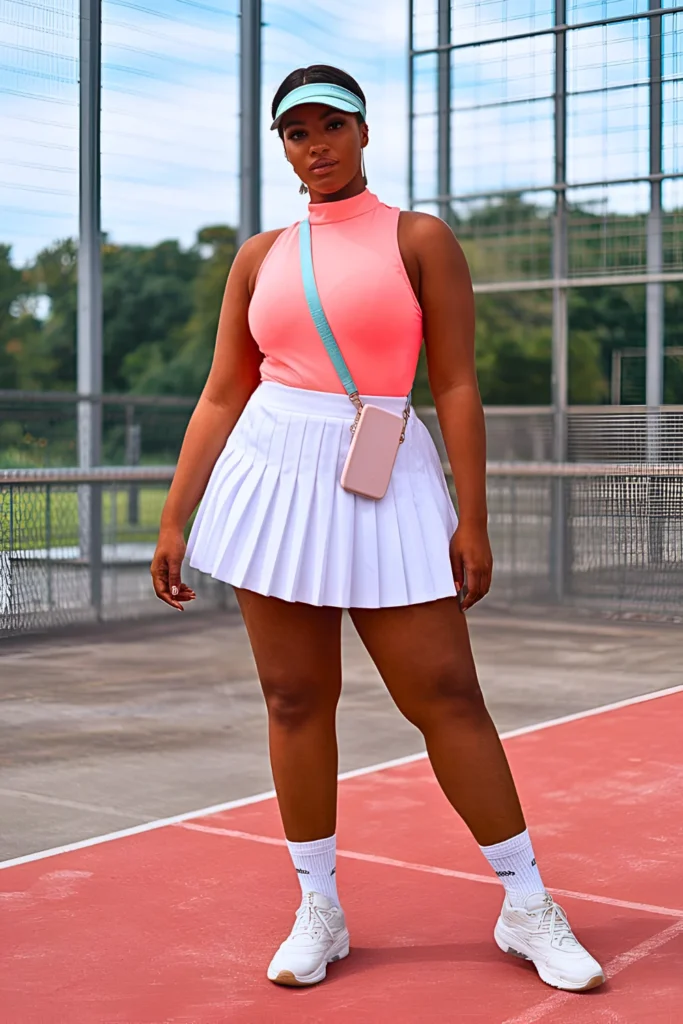 Plus Size Summer Tech Fabric Pleated Tennis Skirt Athleisure Outfit