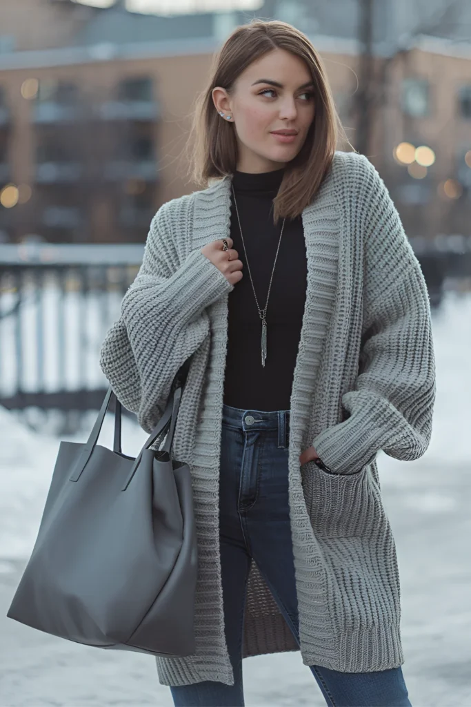 Stockholm Style Winter Cardigan Outfit