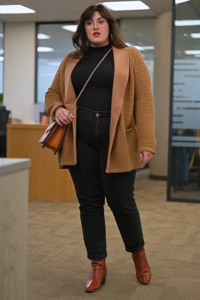 Plus Size Fall Knit Blazer Casual Outfit