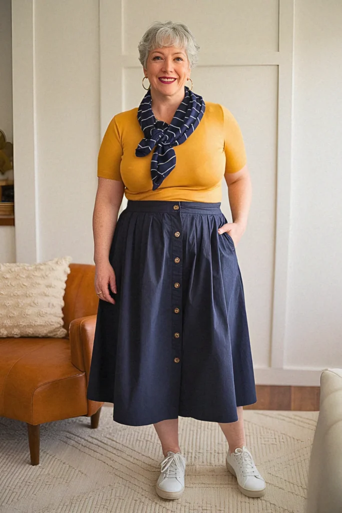 Plus Size Cotton Button-Front Skirt Summer Outfit