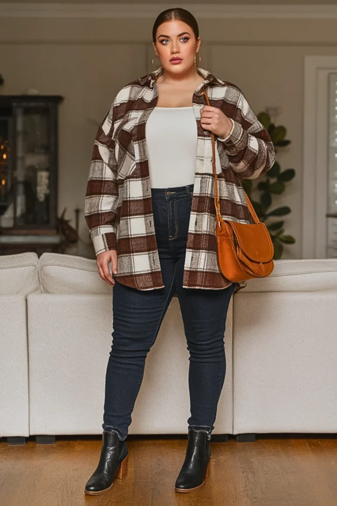 Plus Size Shacket Skinny Jeans Fall Winter Outfit