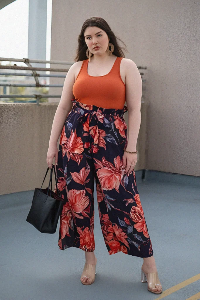 Plus Size Aesthetic High-Waisted Palazzo Culottes Summer Outfit