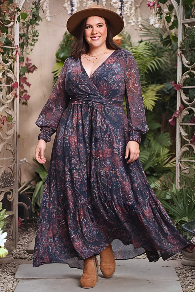 Plus Size Paisley Print Maxi Dress Hippie Spring Outfit
