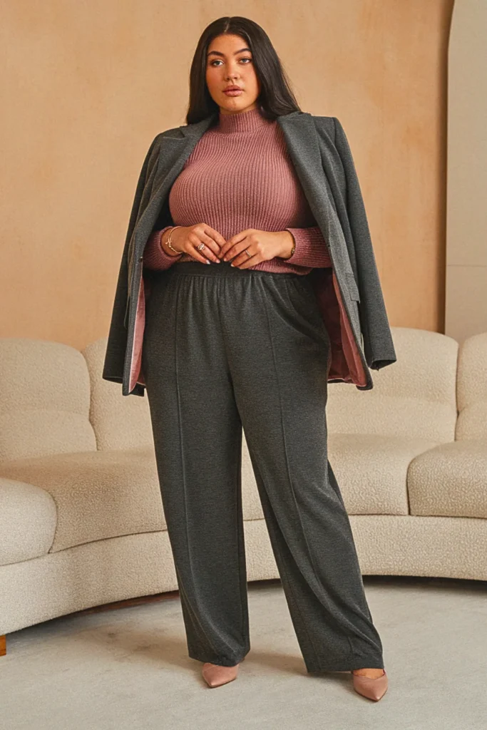 Plus Size Chenille Sweater and Trouser Fall Outfit