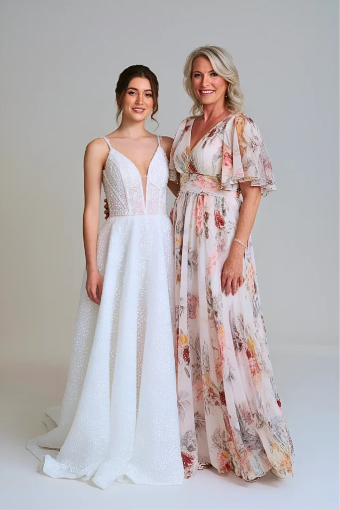 Boho Floral Print Chiffon Mother of the Bride Maxi