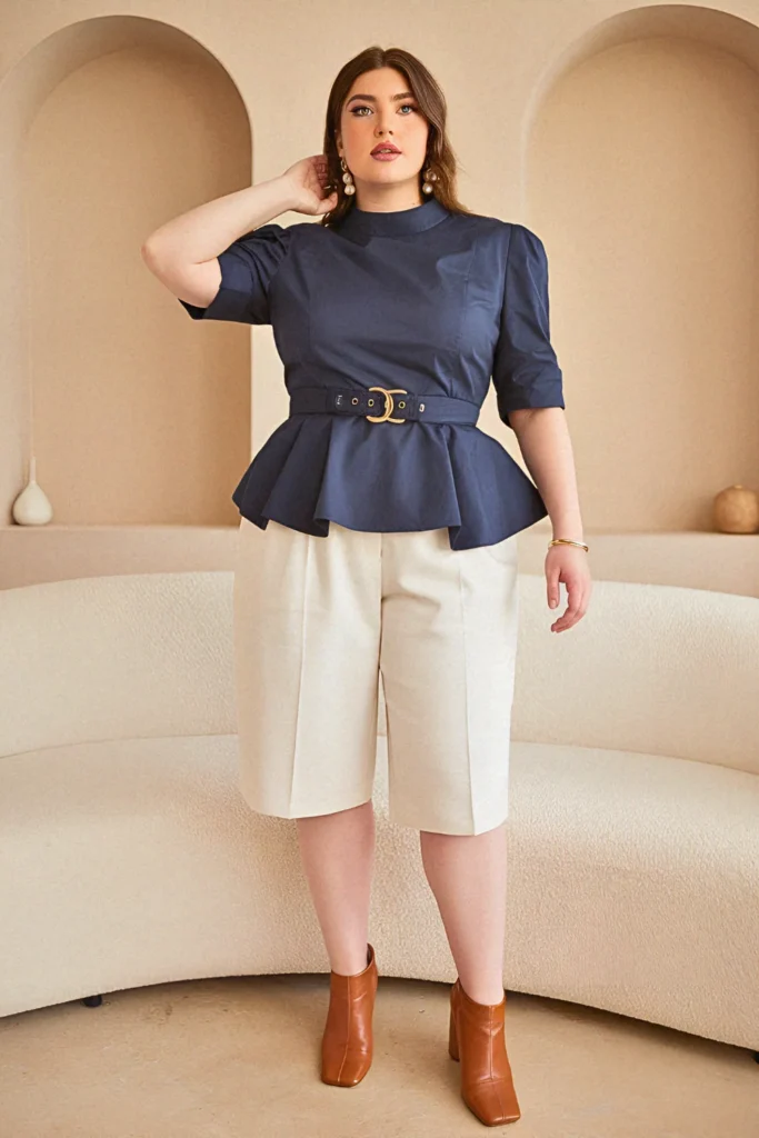 Plus Size Classy Structured Peplum Summer Outfit