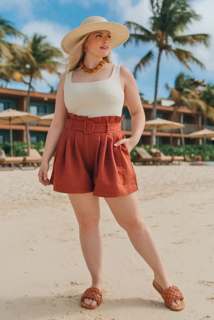 Plus Size Summer Paperbag Waist Vacation Outfit