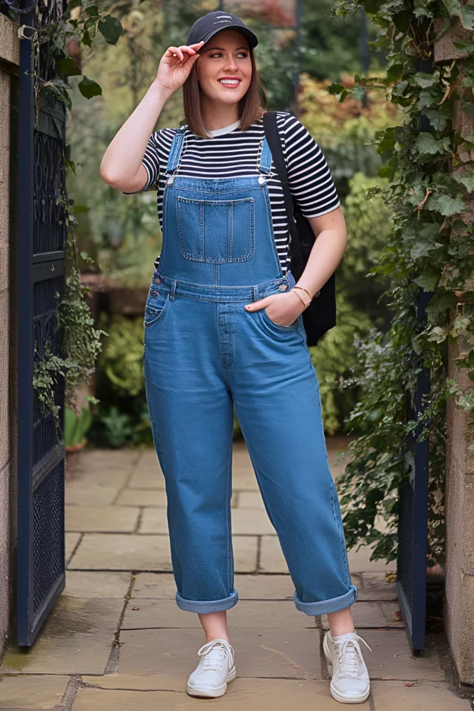 Denim Overalls and Striped Tee