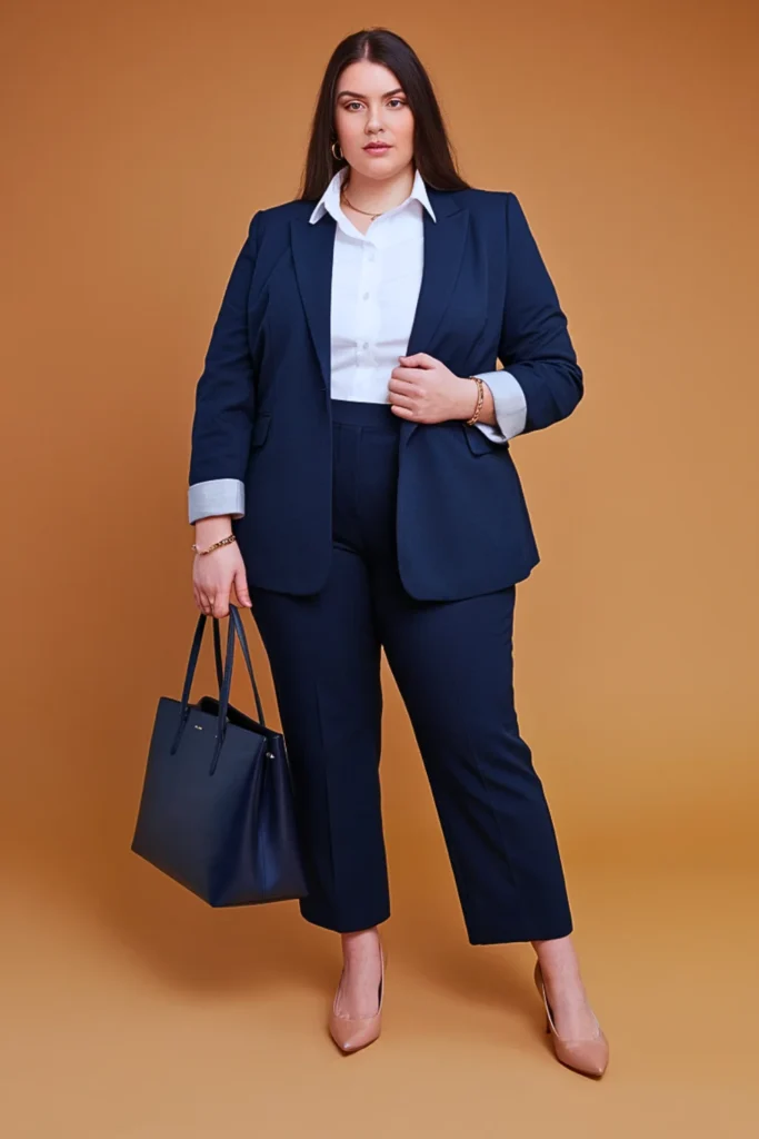 Plus Size Blazer and Cropped Pants Professional Autumn Outfit