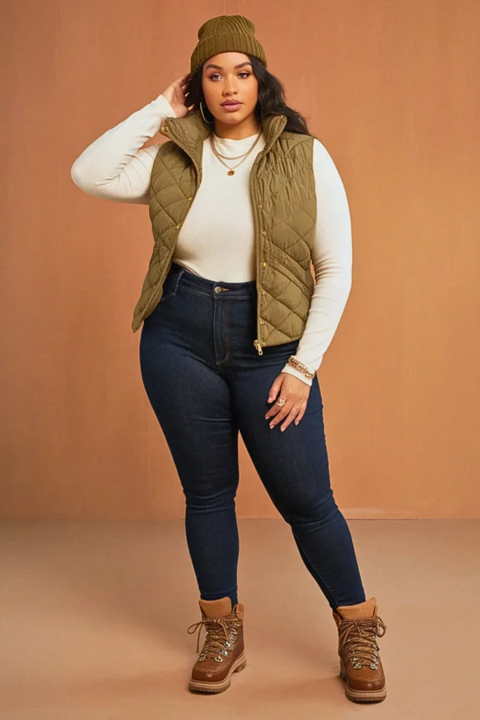 Plus Size Puffer Vest Fall Outfit