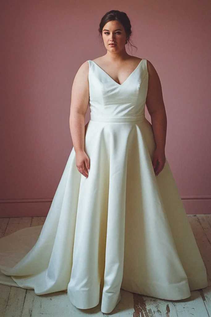 Plus Size A-Line Detachable Train Simple Wedding Dress