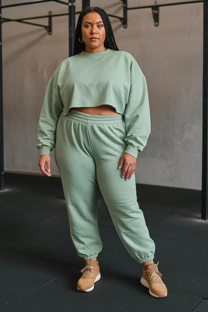 Plus Size Fall Cropped Sweatshirt and Matching Joggers Athleisure Outfit