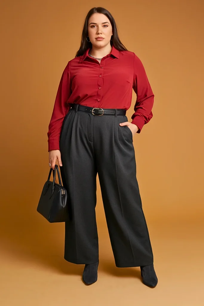 Plus Size Autumn Cranberry Blouse Professional Work Outfit