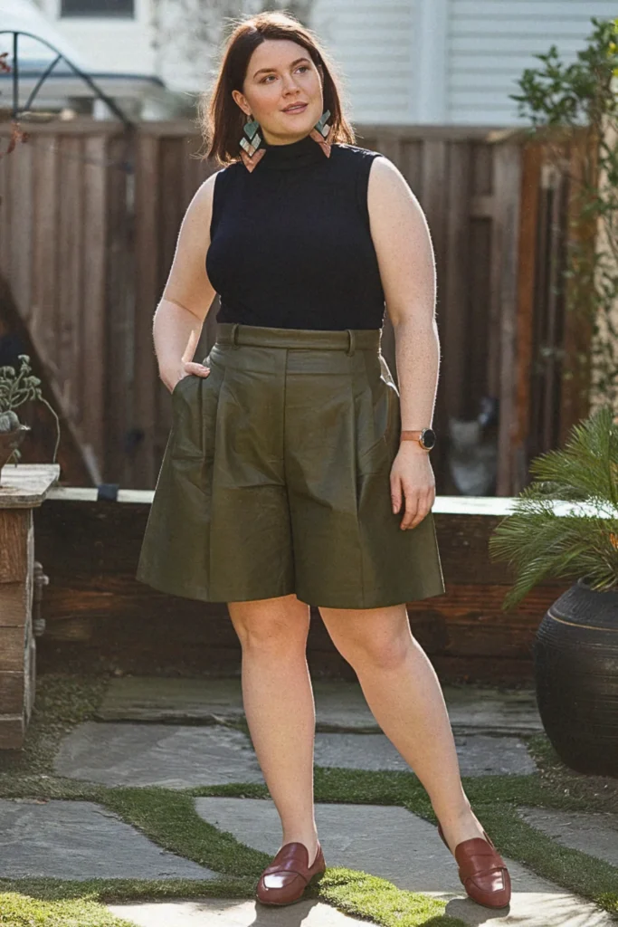 Plus Size Pleat Front Shorts Summer Outfit