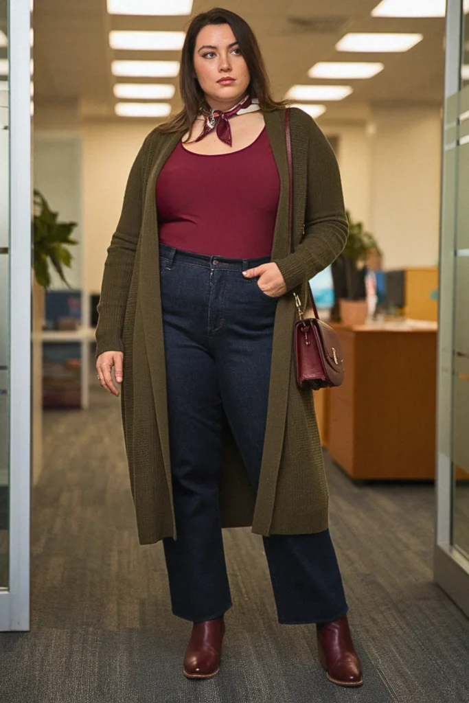 Plus Size Fall Cardigan Coat Office Casual Outfit