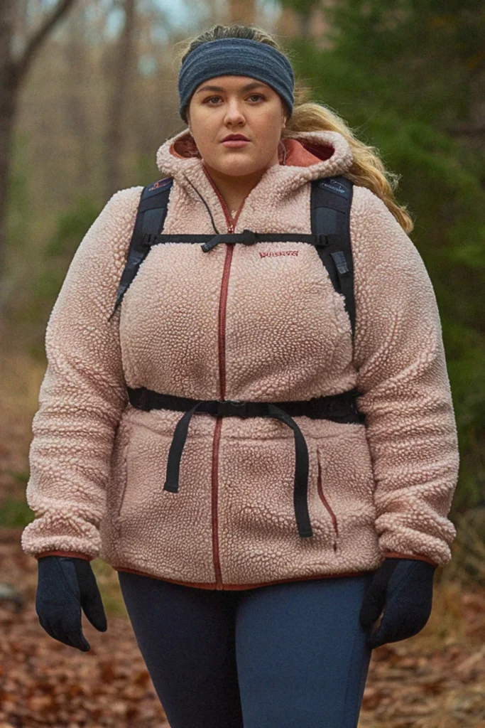 Plus Size Fall Sherpa Jacket with Hiking Leggings Hiking Outfit