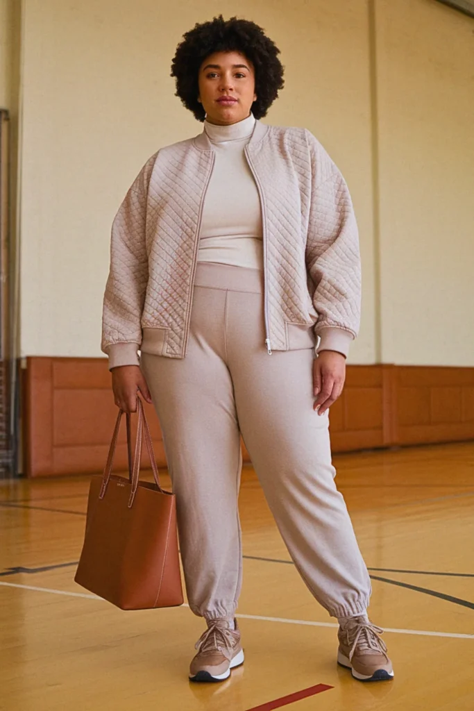 Plus Size Fall Quilted Jacket and Straight-Leg Joggers Athleisure Outfit