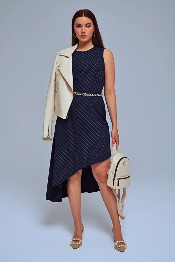 Spring Asymmetrical Hem Dress Work Outfit