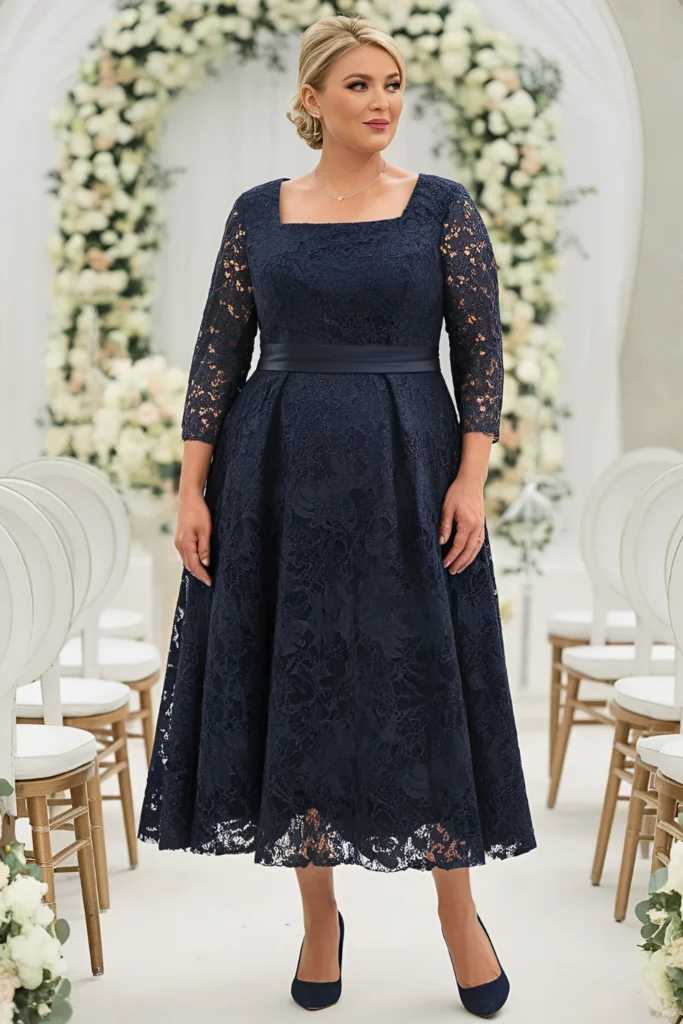 Plus Size Mother of the Bride Navy Blue Dress