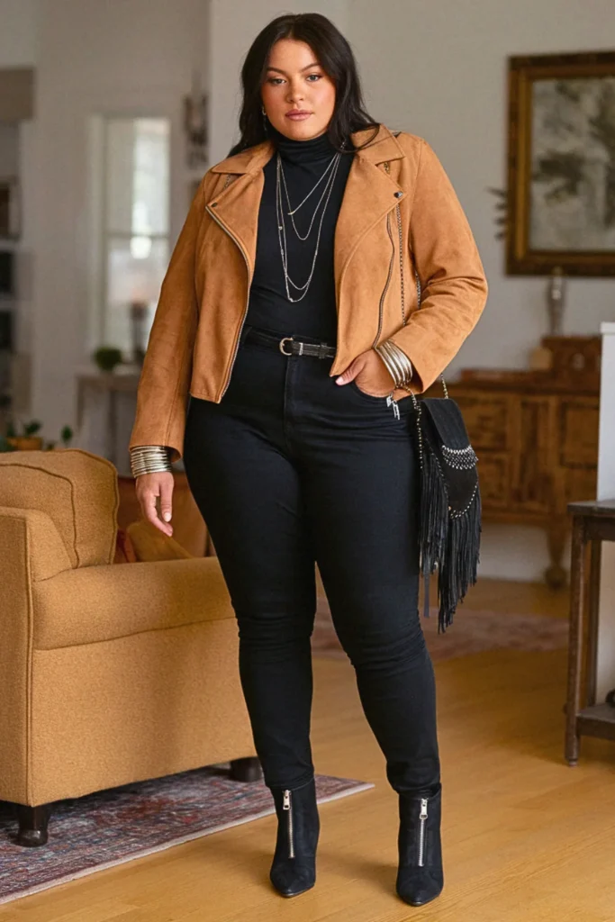 Plus Size Fall Suede Moto Jacket Nashville Outfit