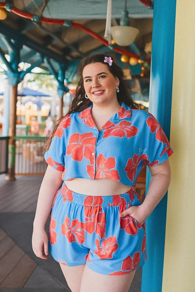 Plus Size Summer Lilo & Stitch Hawaiian Coord Disney Outfit