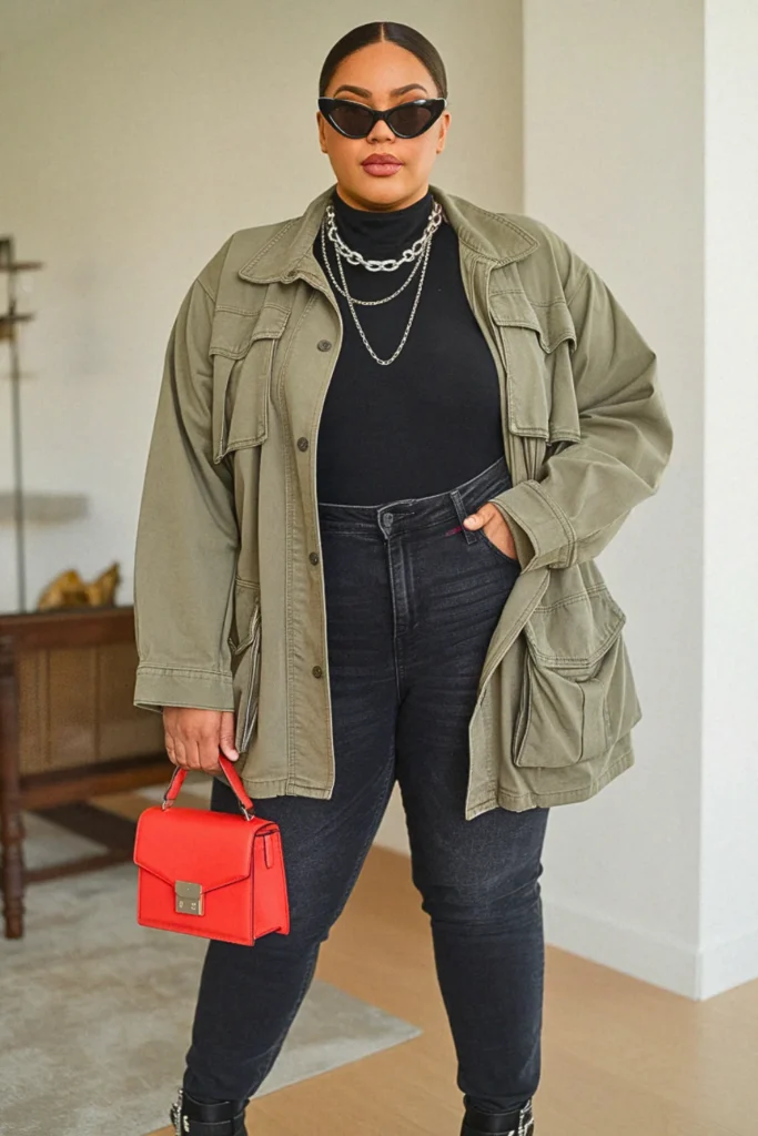 Plus Size Utility Jacket Modern Fall Outfit