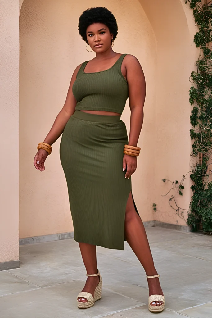 Plus Size Summer Ribbed Knit Two-Piece Date Night Outfit