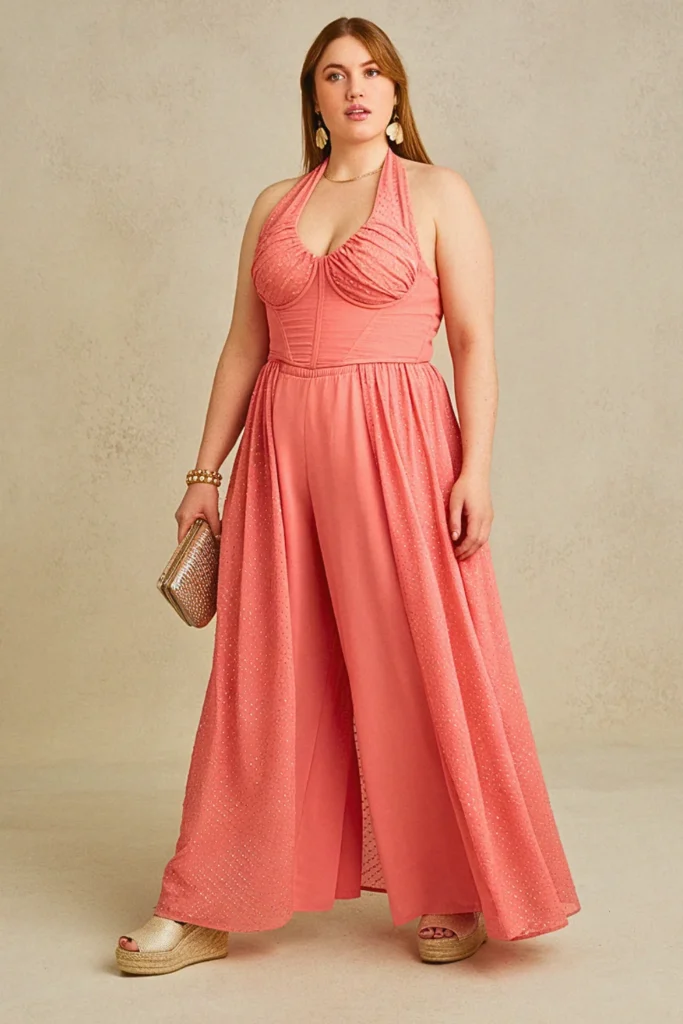 Plus Size Coral Chiffon Beach Wedding Guest Maxi