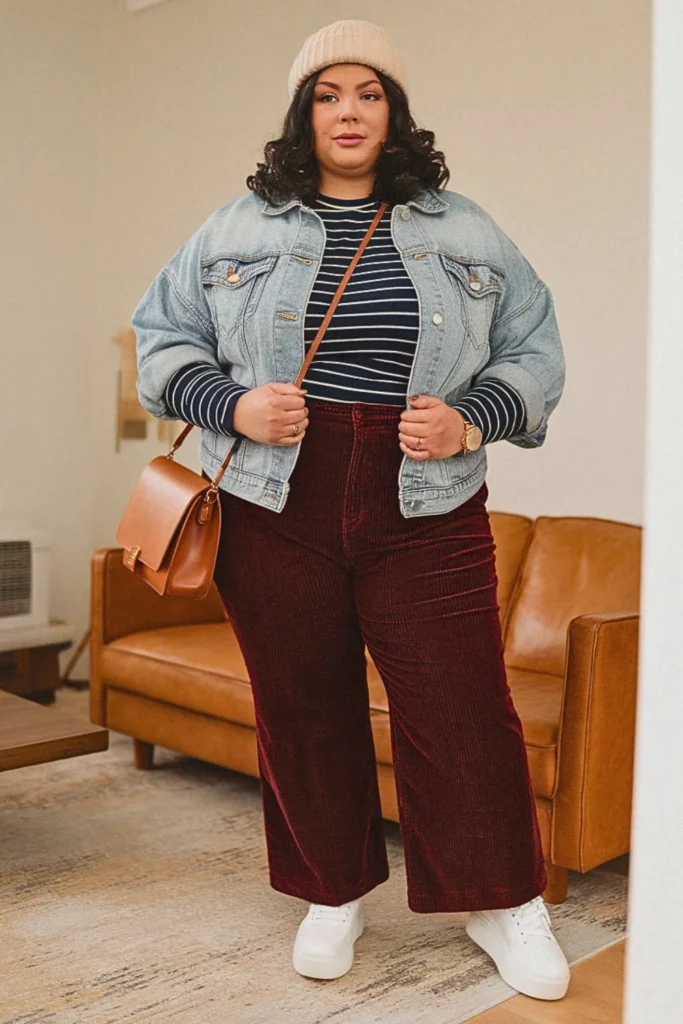 Plus Size Denim Jacket Layered Fall Outfit