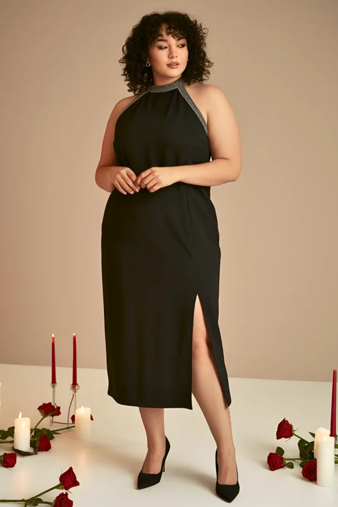 Plus Size Valentine's Black Midi Dress Outfit