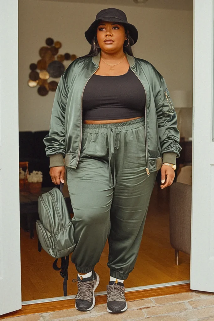 Plus Size Fall Bomber Jacket Joggers Aesthetic Outfit