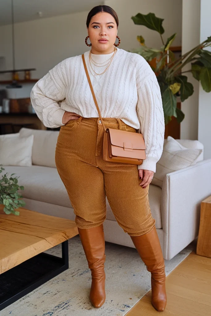 Plus Size Soft Camel Wool Sweater Autumn Outfit