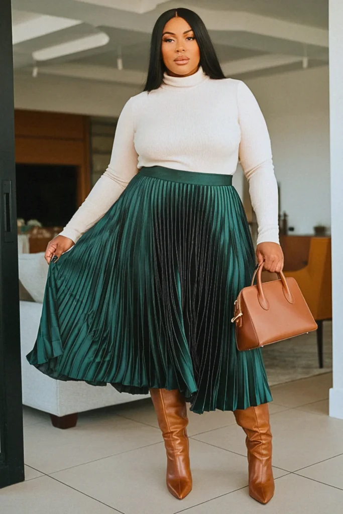 Plus Size Midi Skirt and Turtleneck Dressy Fall Outfit