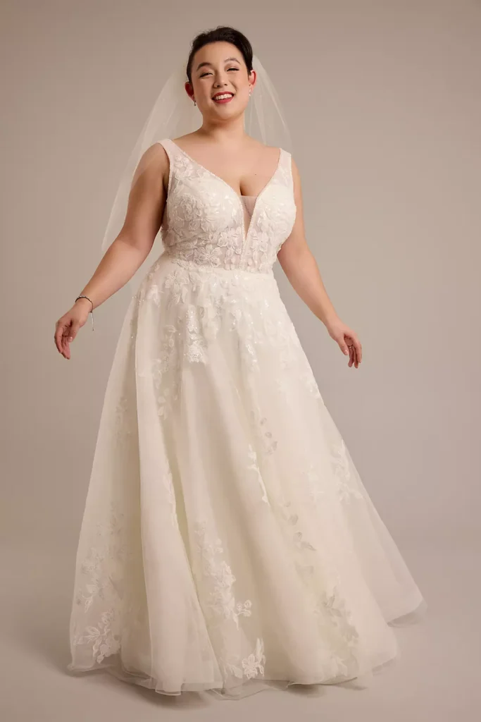 Plunging Tank Tulle Ball Gown Wedding Dress