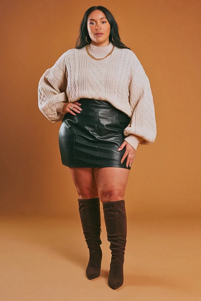 Plus Size Fall Leather Skirt Birthday Outfit