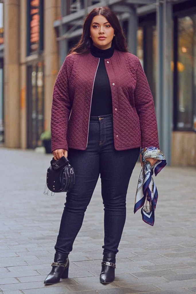 Plus Size New York Quilted Jacket and Skinny Jeans Fall Outfit