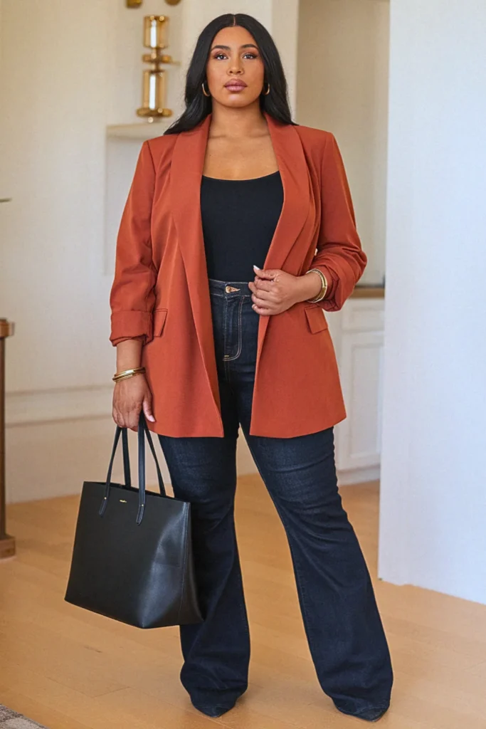 Plus Size Rust Orange Blazer Fall Outfit
