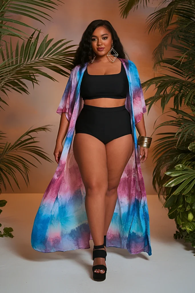 Plus Size Tie-Dye Duster Set Summer Outfit