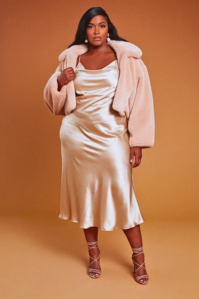 Plus Size Fall Satin Slip Dress Birthday Outfit