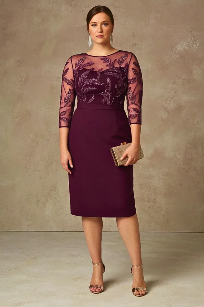 Plus Size Embroidered Mesh Overlay Wedding Guest Dress