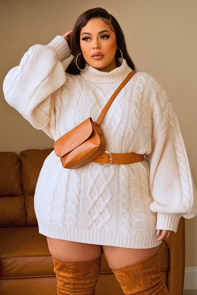 Plus Size Chunky Cable Knit Sweater Dress Fall Outfit