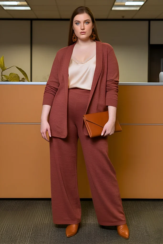 Plus Size Rust-Toned Knit Coordinate Summer Professional Set