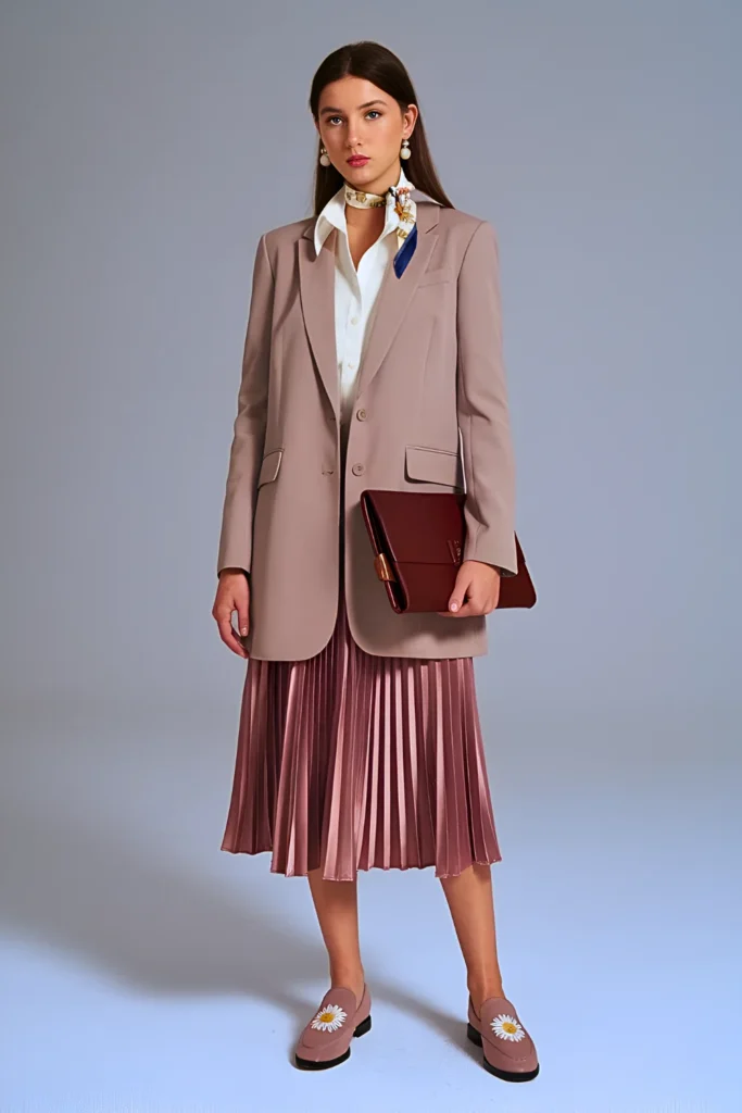 Spring Modest Midi Skirt & Longline Blazer Outfit