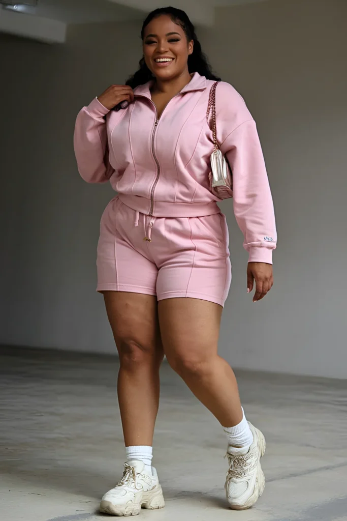 Plus Size Valentine's Y2K Pink Tracksuit Outfit